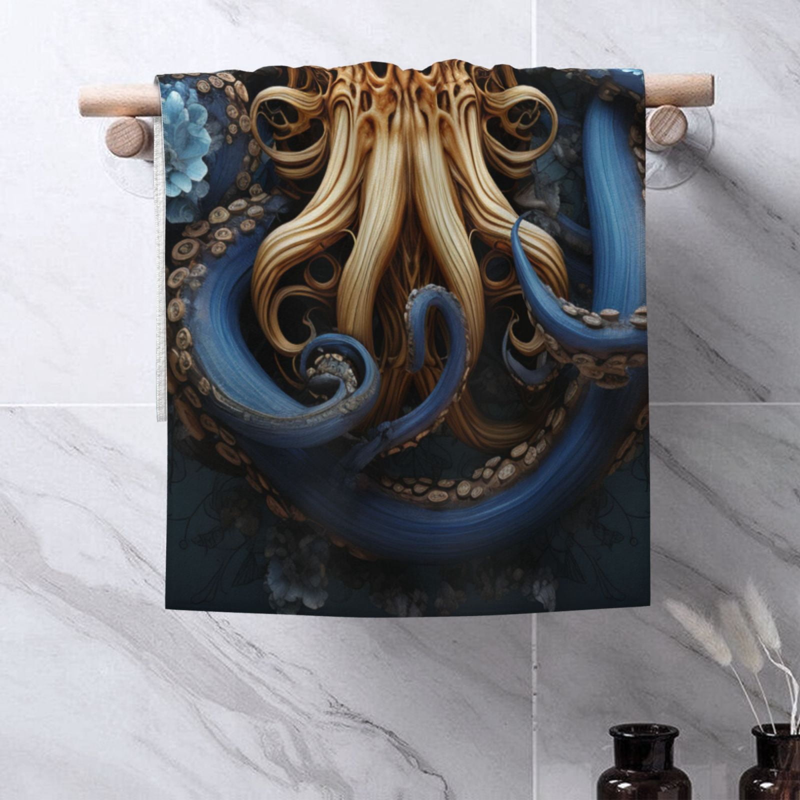 Octopus Kraken Monster Art Vintage 27.5" x 16" Ultra Soft Hand Towel, Face Wash Cloth for Bathroom, Gym, Travel, Pool