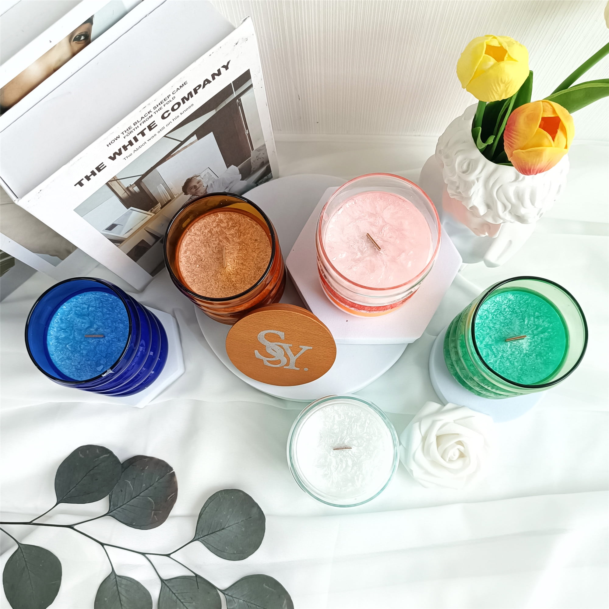 Orange Scented Candles for Home - Jar Candles 8.4 oz Burn Time 50+H- Wooden Wick Candles - Candles Gifts for Women