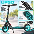 thumbnail image 6 of UPGO Kick Scooter for Kids Ages 6-12 & Teens, Foldable Scooter with 8-Inch PU Wheels, Front Suspension, 4-Level Adjustable Handlebar, One-Piece Aluminum Deck, 240 lb Capacity, Cyan, 6 of 12