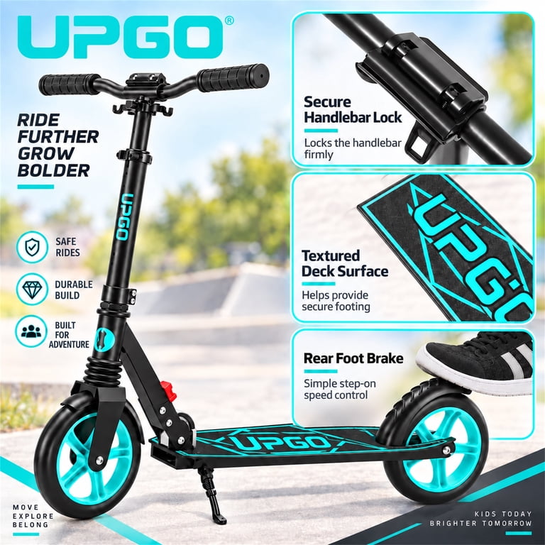 Upgo Kick Scooter, 8-Inch Wheels, 4-Level Adjustable Handlebar, Cyan photo 5