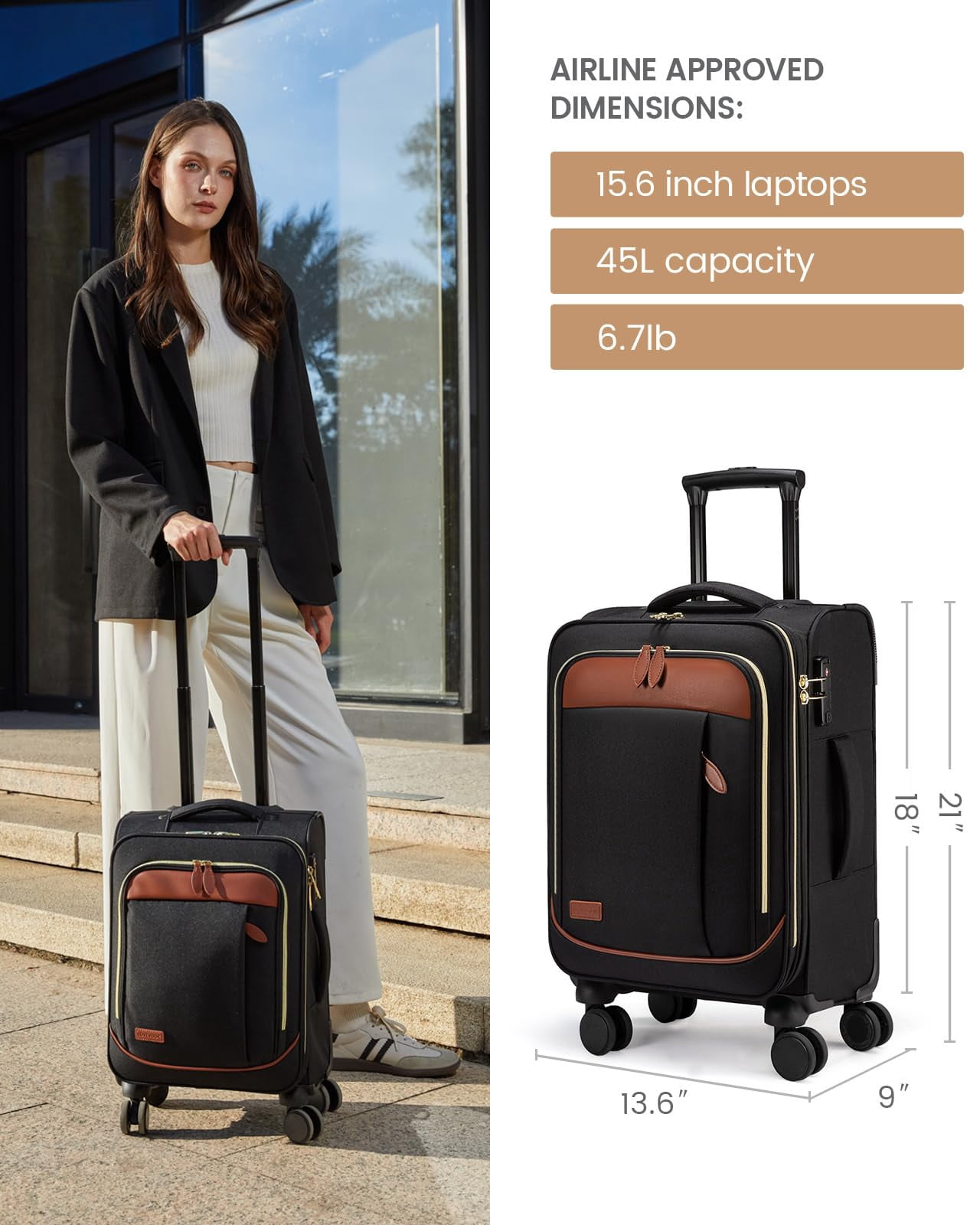LOVEVOOK 4 Pcs Carry On Luggage 22x14x9 Airline Approved 20 Inch Underseat Carry on Suitcase for Women Men Softside Travel Luggage with Spinner Wheels and TSA Lock