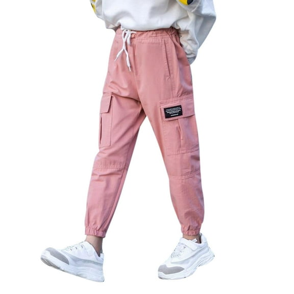 GYRATEDREAM Cargo Pants for Girls Pink Cargo Jogger Pants Casual Girl's Elastic Waist Cargo Pants with Pockets 3-13T