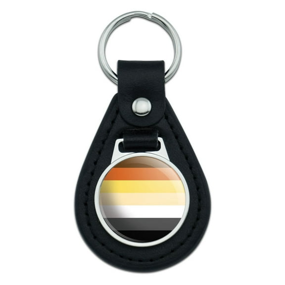 Bear Brotherhood Gay Pride Flag Black Leather Keychain