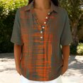thumbnail image 3 of Favoffer Women's Casual Shirts V-Neck Button Snap Turndown Collar Printed Bamboo Linen Top for Streetwear Daily Vacation Travel, 3 of 7