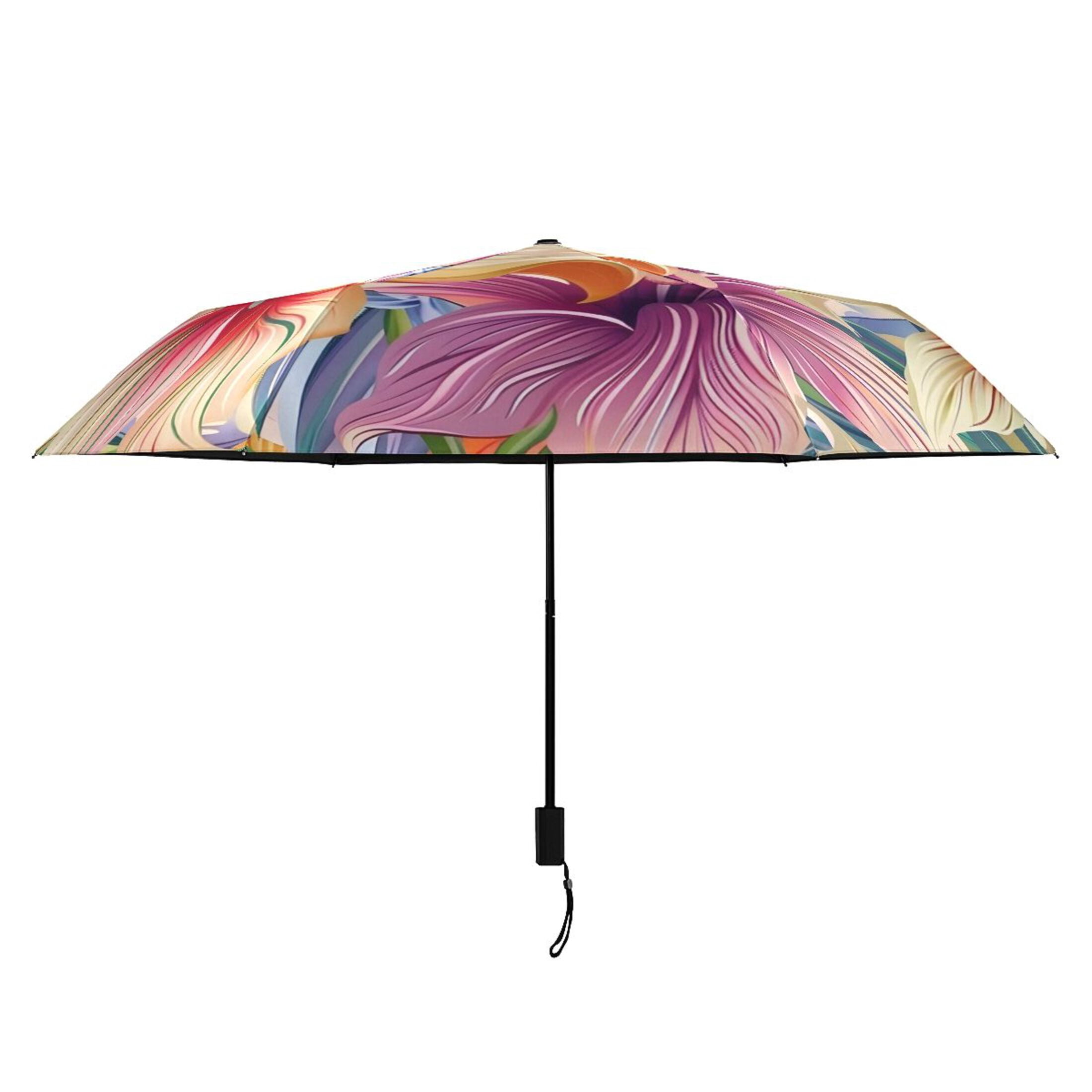 ALAZA Beautiful Lily Flowers UPF 50+ Compact Folding Umbrella for Rain Travel Umbrella Packable