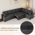 thumbnail image 4 of Harper & Bright Designs Convertible Sectional Sleeper Sofa with Pull Out Bed Modern L Shape Couch Bed with USB Charging Port for Living room, 124.8" Gray, 4 of 17