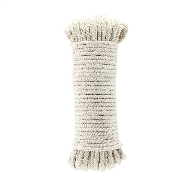 Woeilo Natural Cotton Braided Rope, All-Purpose, Clothesline, 3/16 Inch x 50 Foot (4.5mm x 15m), Off White Off White 3/16\