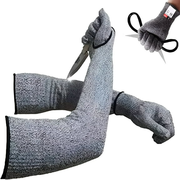 GJX Cut Resistant Sleeves Proof Gloves, 18-Inch Cut Resistant Knit Sleeves Grade 5 Anti-Cut Safety Glove, 1 Set Anti-Cut Arm Cover for Kitchen Butcher Outdoor Work Protective Hands
