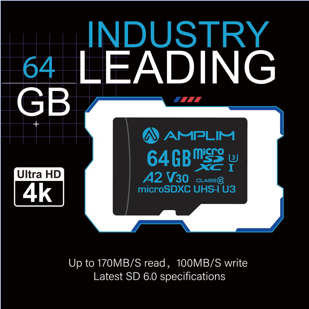 Amplim Micro SD Card 64GB | MicroSD Memory Plus Adapter | A2 MicroSDXC U3 Class 10 V30 UHS-I for GoPro Hero, Surface, Phone, Camera Cam, Tablet | Green 2 Pack