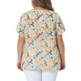 thumbnail image 4 of Agnes Orinda Women's Plus Size Peplum Tops Floral Half Placket Short Sleeves Casual Blouses 2X Beige, 4 of 7