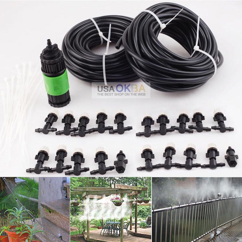 67ft Outdoor Garden Patio Water Misting Cooling System 20 Mist Sprinkler Nozzles by