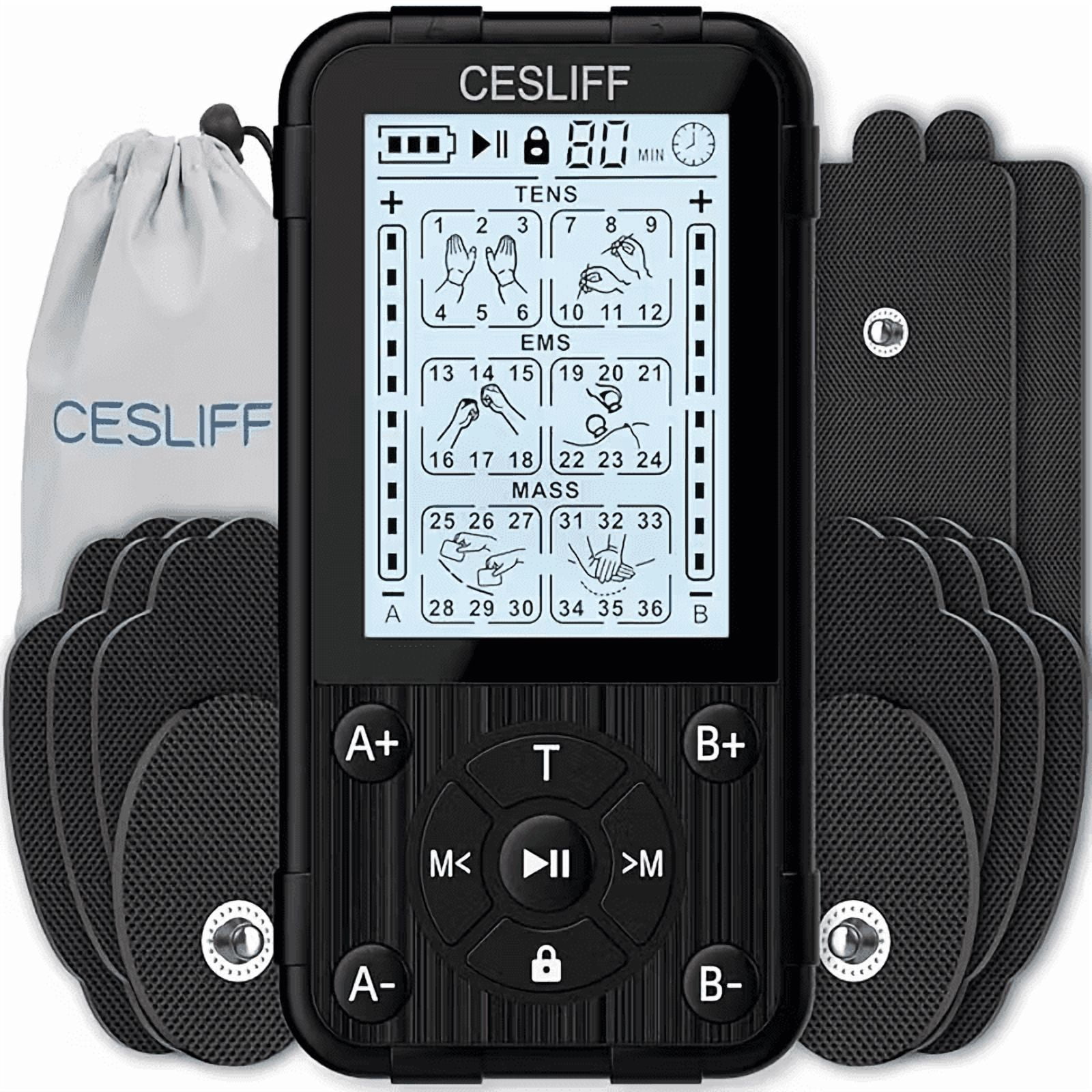 TENS Unit Rechargeable Muscle Stimulator EMS Dual Channel with 10 Reusable Electrode Pads 36Modes for Back Neck Pain Muscle Therapy Pain Management Pulse Massager Black(Escalate)