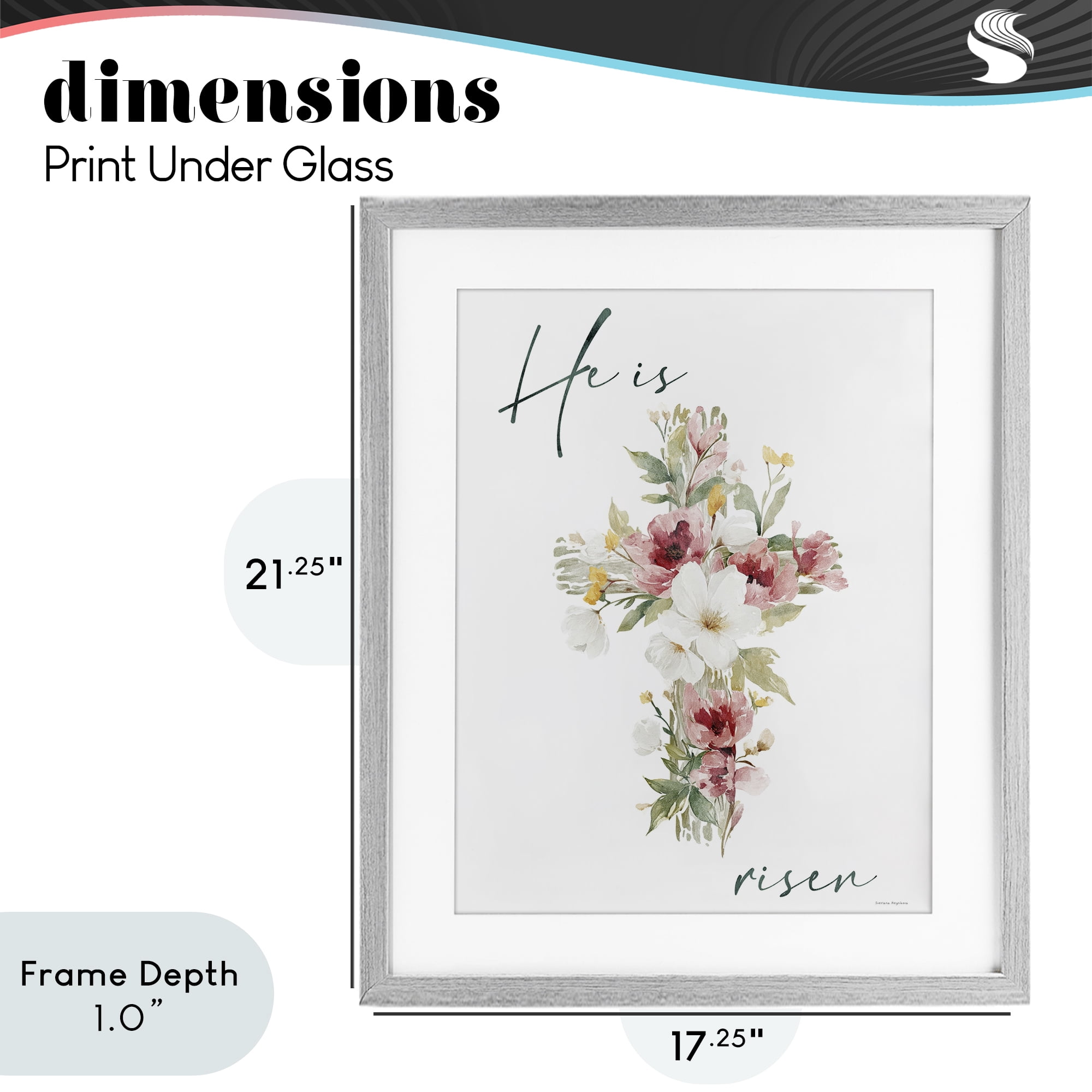 Stupell Industries He Is Risen Flower Cross Gray Framed Print Under Glass, design by Svetlana Aleynikova