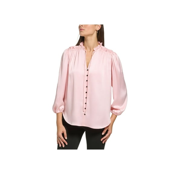 Petite Ruffled Tie-Neck 3/4-Sleeve Blouse Rose Quartz PM