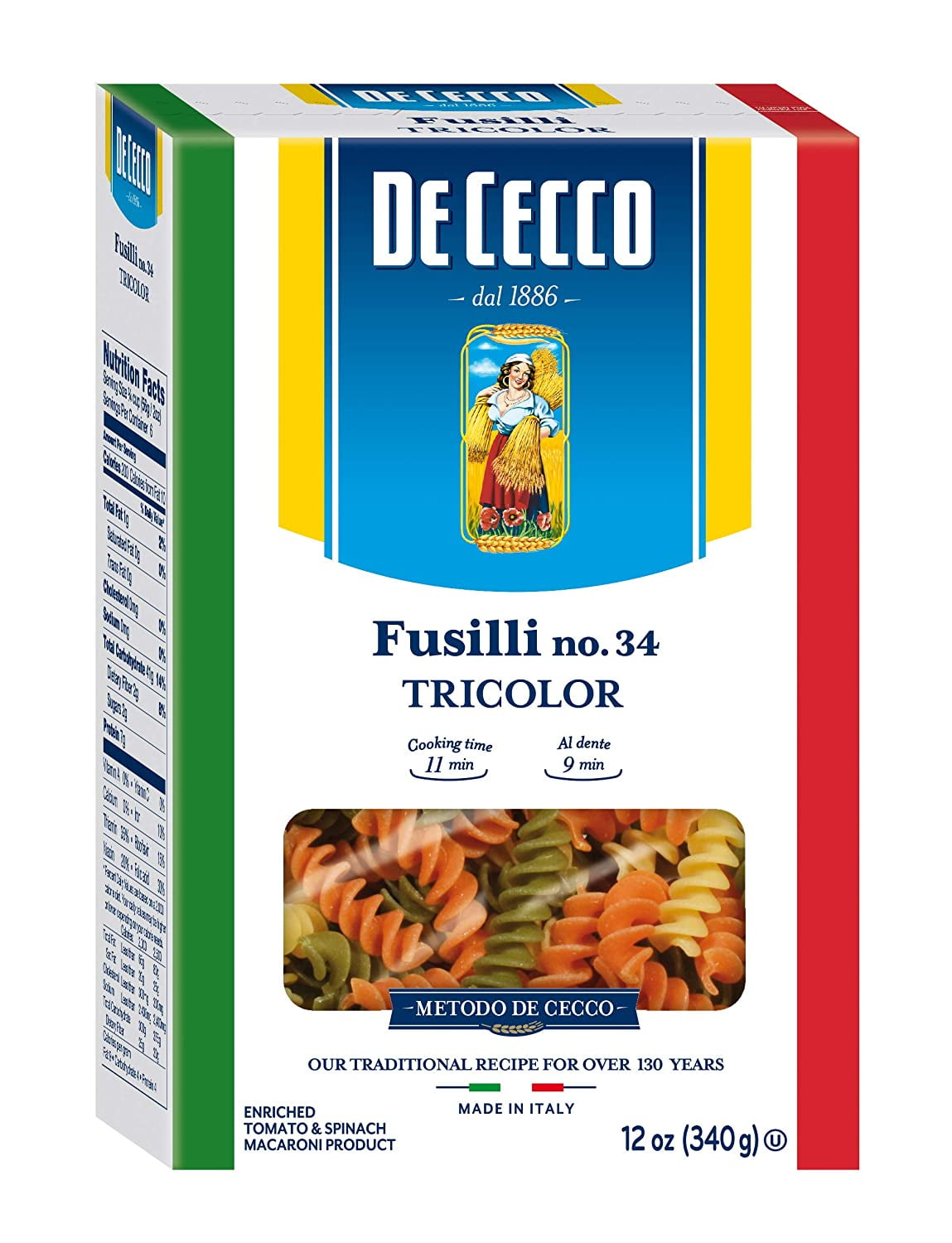 De Cecco Tri-Color Pasta, Fusilli No.34, 12 Ounce (Pack of 12 ...