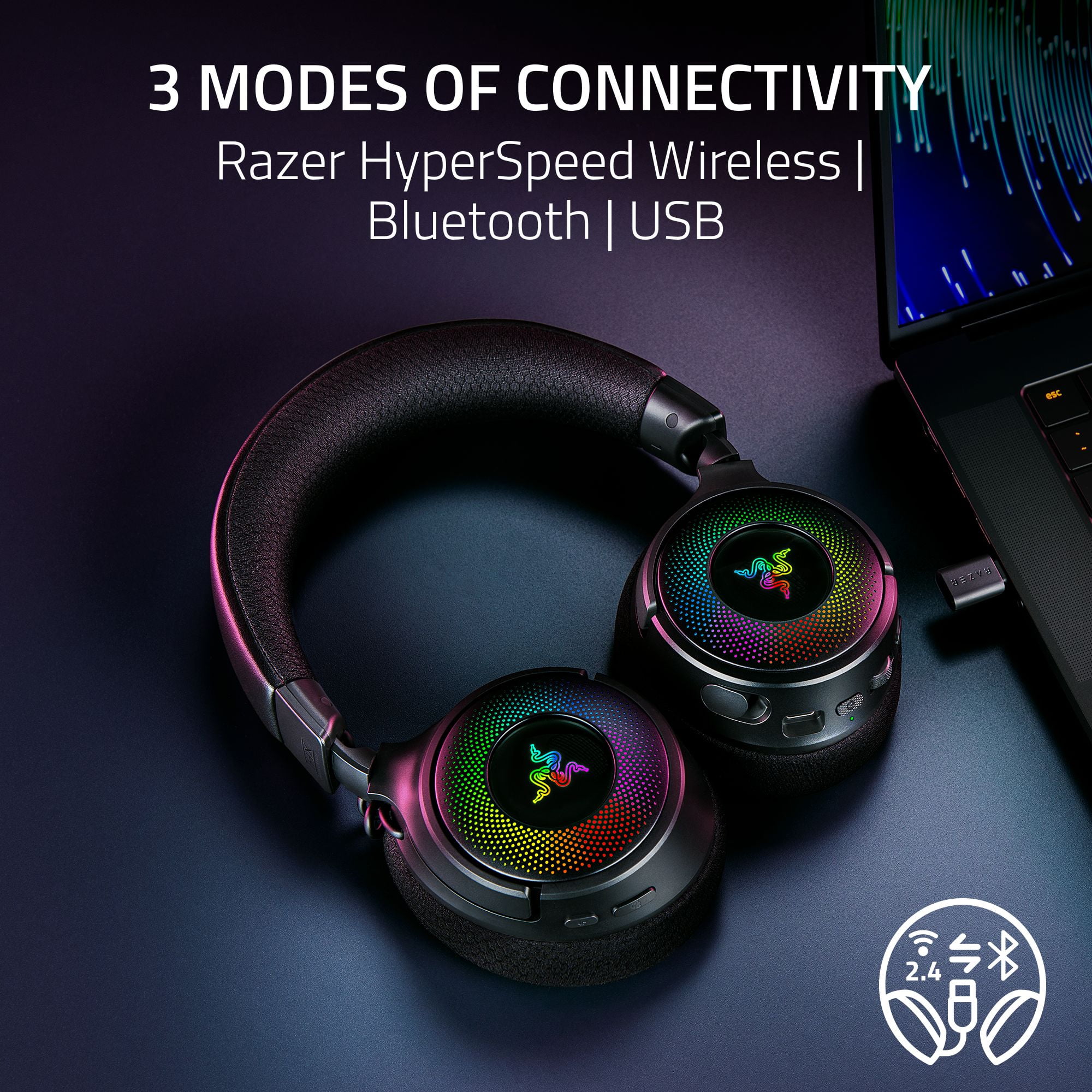 Razer Kraken V4 Wireless Gaming Headset with 9 Zone Chroma RGB for PC, Mac, PS5, Switch, Black