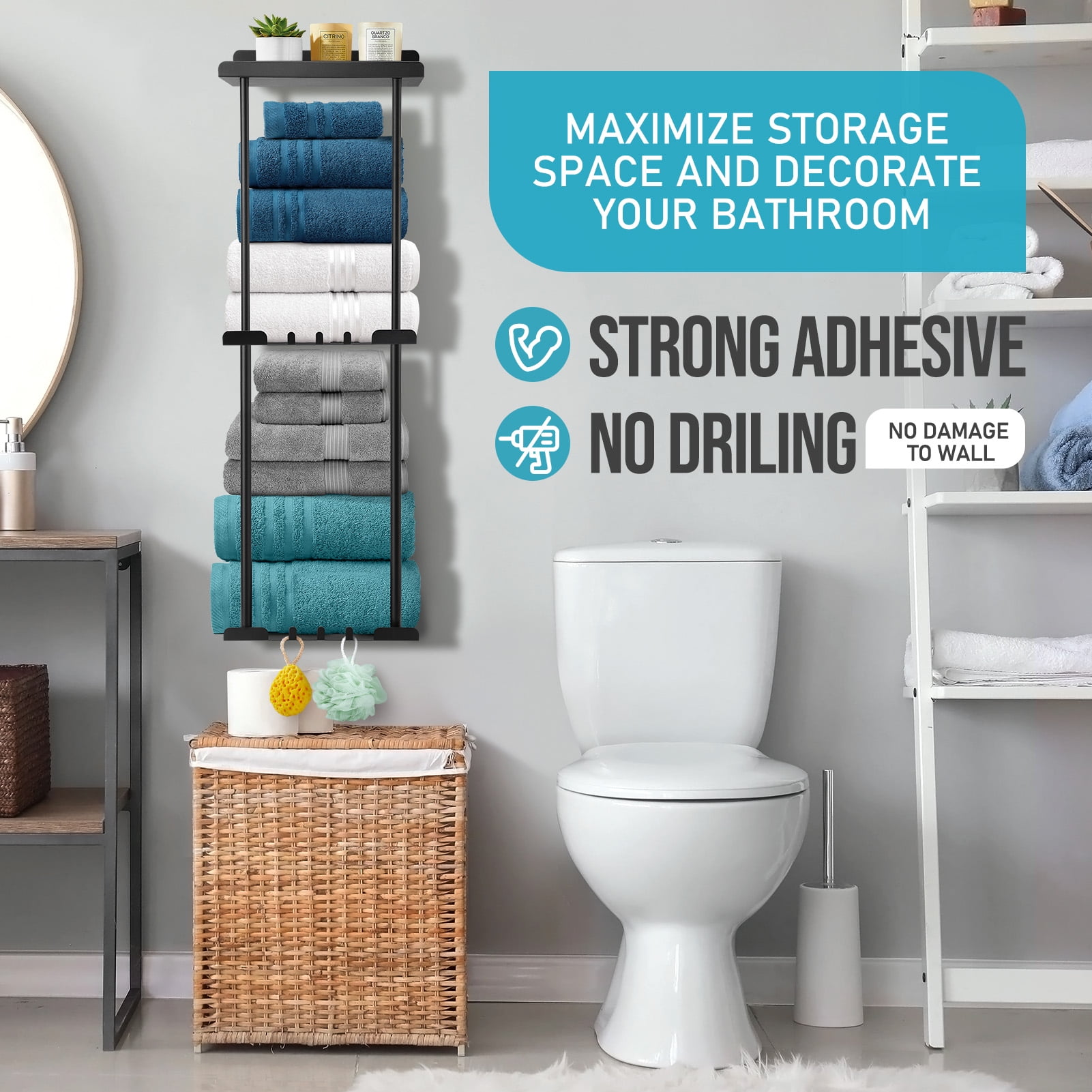 Livhil Towel Racks for Bathroom, Vertical Wall Towel Rack for Rolled Towels Metal Bath Towel Holder for Folded Large Towel Washcloths, 3 Tier