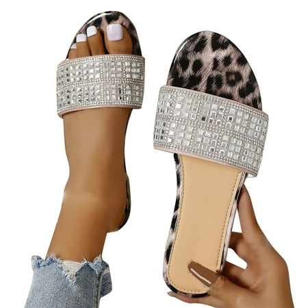 

ELABCH Women s Slippers Fashionable Diamond Hollowed Out Comfortable Flat Bottomed Sandals Slipper Silver