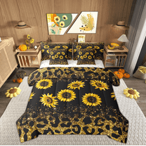 Manfei Vibrant Sunflower Bedding Sets Twin Size, Leopard Cheetah Print Bed in a Bag Twin size, Sequin Print Reversible Comforter Sets with Sheets, Ultra Soft Room Decorative, 7pcs