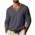 thumbnail image 2 of UQJfacai Long Sleeve Shirts for Men Textured Trendy V Neck T-Shirts Spring Casual Stylish Loose Fit Pullover Tops S-3XL, 2 of 6