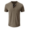 thumbnail image 5 of Mens Chest Pocket Shirt Short Sleeve Henley Collar Shirt Solid Color Cotton Button Front Classic Fit Regular Casual Tee, #02 Khaki, 3XL, 5 of 5
