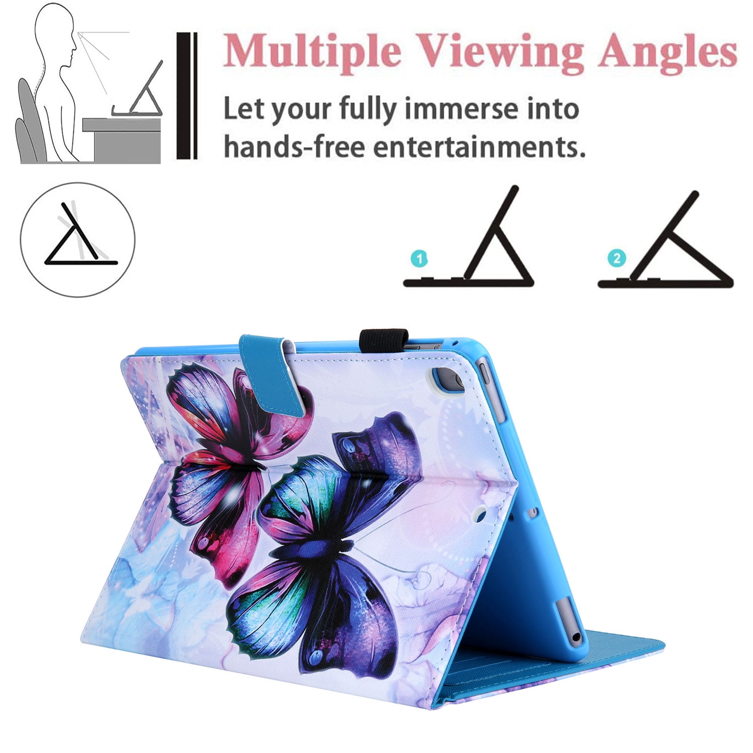 iPad 9.7 2018 Case, iPad 9.7 2017 Case, iPad Air 1 2 Case, Allytech PU Leather Folio Flip Kickstand Protection Auto Sleep Wake Pencil Holder Cover for Apple iPad 6th/5th Gen, iPad Air 1 2,Butterfly
