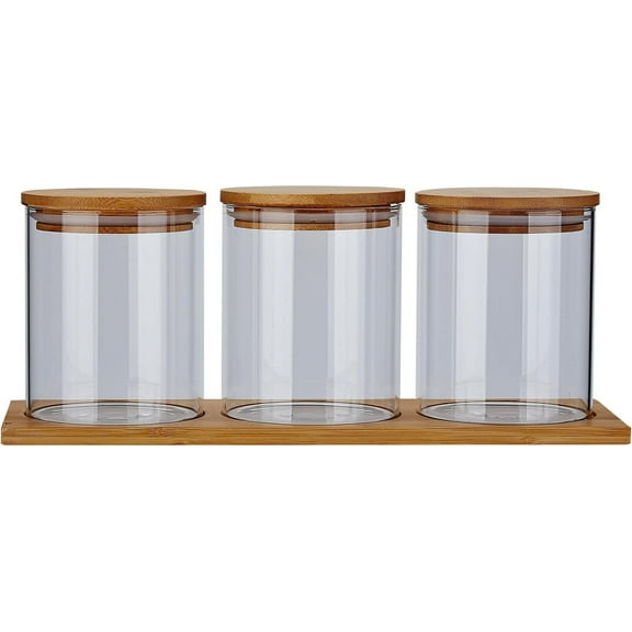 SANQIAHOME Glass Coffee Sugar Containers with Shelf, 3 x 27 OZ Coffee Bean Storage Station Organizer,Airtight Seal,Food Storage Jar for Kitchen
