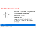 thumbnail image 2 of Headlight Adjuster Kit - Compatible with 1970 Chevy Monte Carlo, 2 of 2