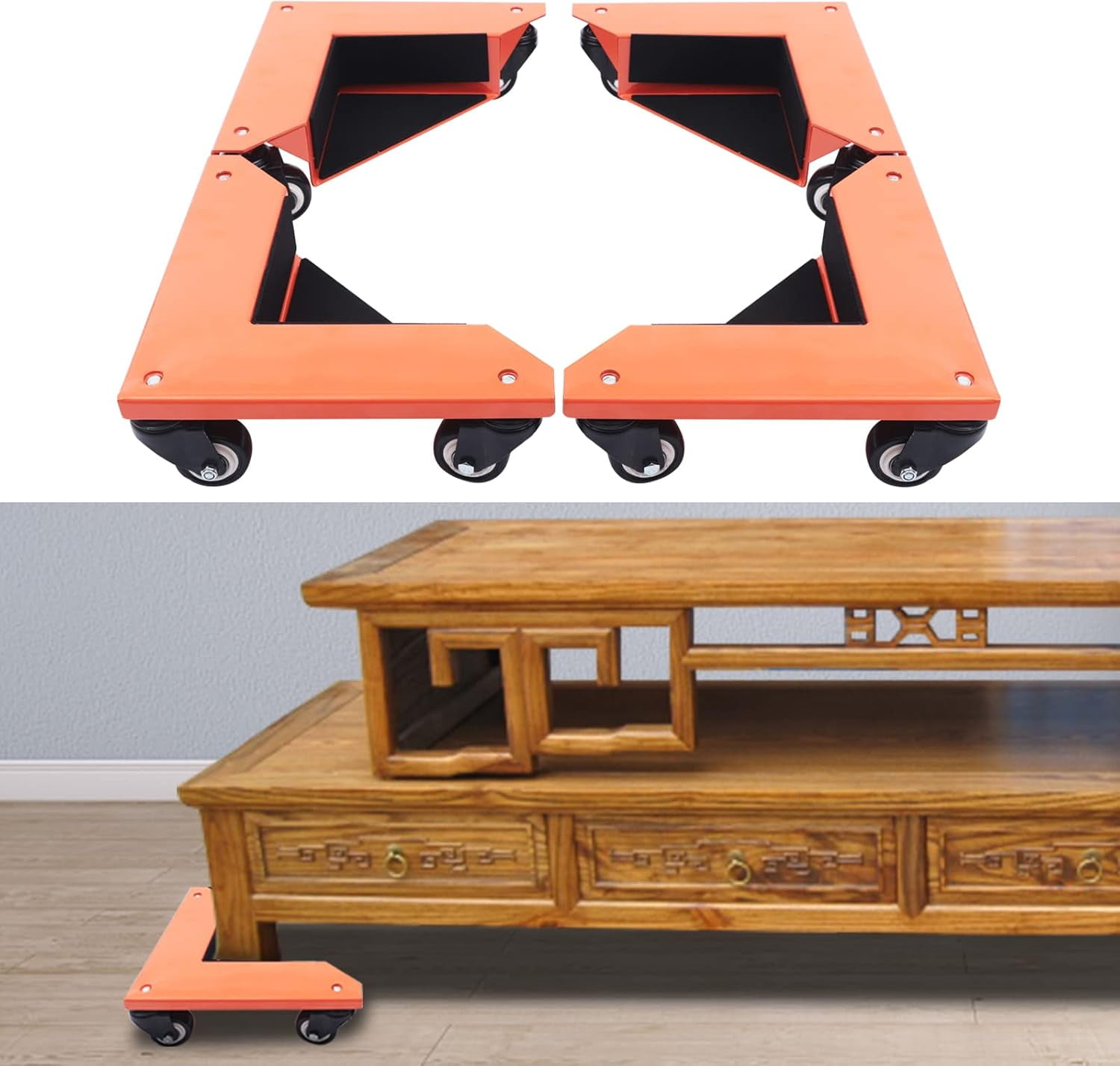 Desk Cabinet Corner Mover Dolly Furniture Dollies Roller with 1409Lb Load Capacity, Universal Mobile Base Moving Cart with Wheels for Moving Pianos, Washing Machines, Refrigerators, Desks (Set of 4)