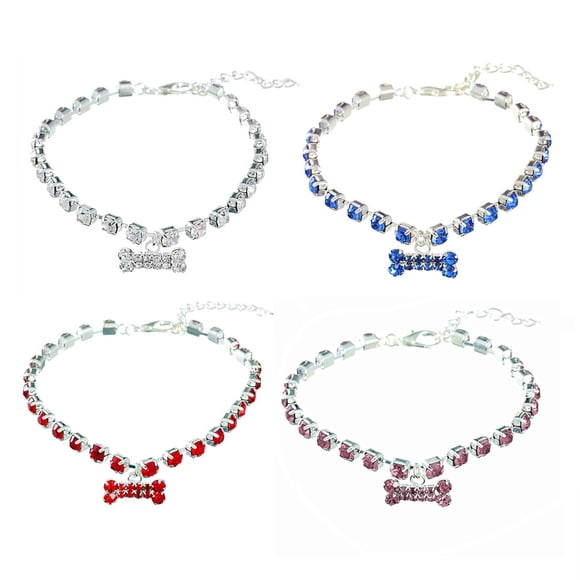 relayinert Pack of 4 Pets Rhinestone Collars Adjustable Sparkling Pendant Jewellery Necklaces Choker Christmas Festival Holiday M 1Set