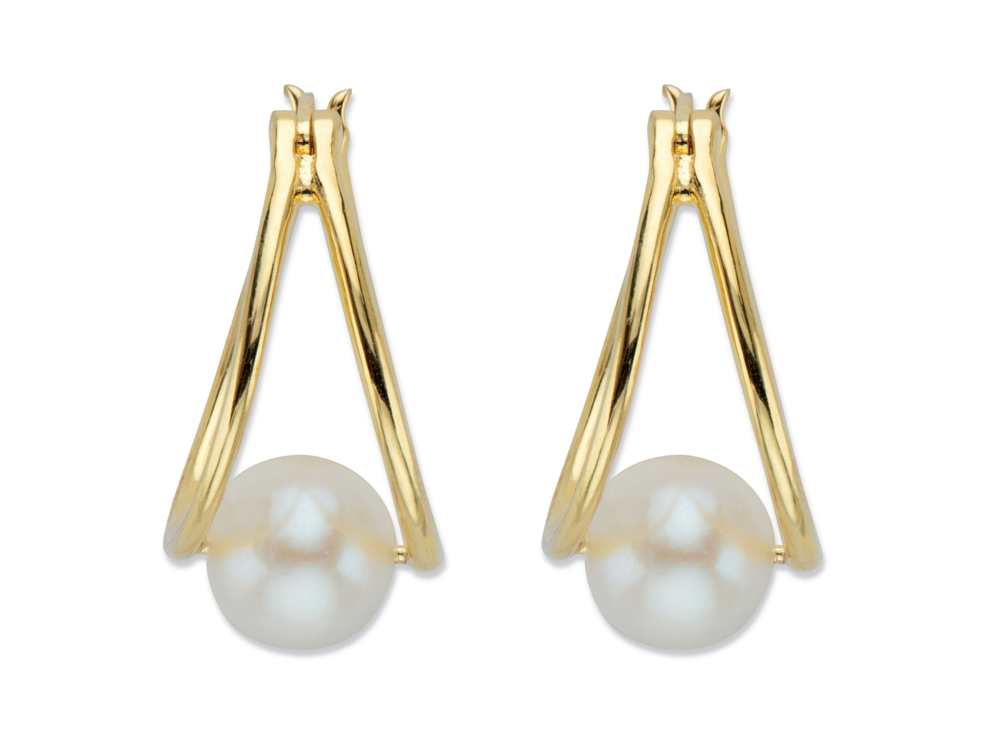 Genuine Cultured Freshwater Pearl Double Hoop Earrings in 14k Gold over