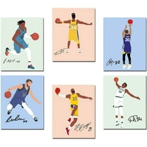 Basketball Wall Art Prints, Abstract Basketball Stars Autograph Posters, Stephen Curry Morant Giannis Canvas Art Print for Man Cave Boys Room Decor, 6 Set-(8"x10" Unframed)
