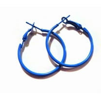 Blue Hoop Earrings Simple Thin 1 inch Hoops