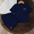 thumbnail image 4 of CYRBOKO Girls Athletic Outfit Sets, Elastic Waist Casual Short Sleeve Two-piece T-shirts with Shorts Navy Size 3-4 T, 4 of 5