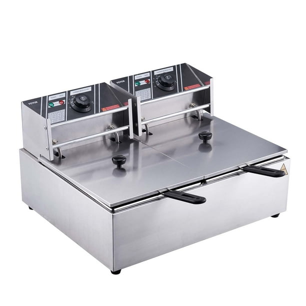 Freidora electrica comercial VEVOR de encimera con tanques desmontables dobles 1500W