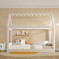 thumbnail image 2 of Euroco Upholstered Full Size Platform Bed, House Canopy Bed with LED Light Strip, Beige, 2 of 14
