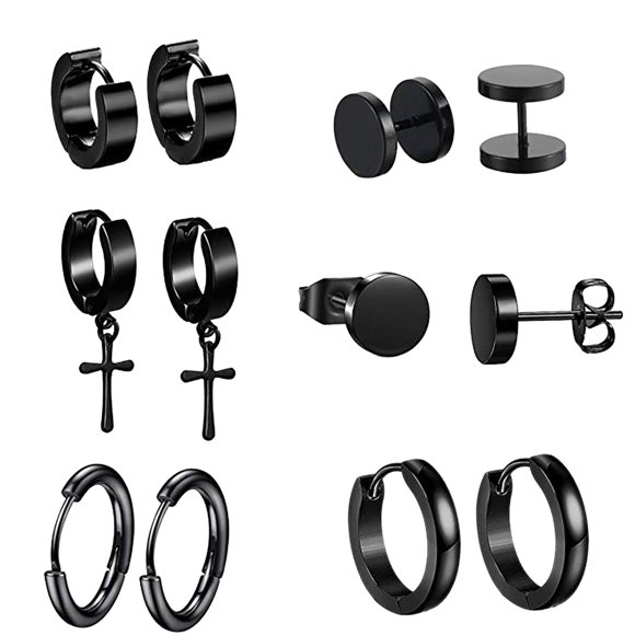 TopLLC Ear Stud 6Pcs Fashion Punk Earring Set Stainless Steel Men's Earrings ear studs