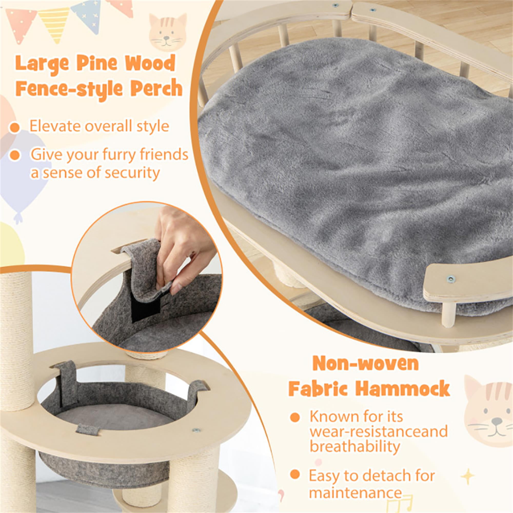 resenkos 59" Modern Cat Tree Tower for Indoor Cats, 5-level Large Wood Cat Condo with Scratching Post and Removable Pads for Small Large Cats, Beige