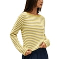 thumbnail image 2 of Women's Boat Neck Striped Open Knit Relaxed Fit Pullover Sweater Yellow L, 2 of 8