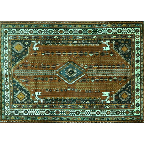 Ahgly Company Machine Washable Indoor Rectangle Persian Turquoise Blue Traditional Area Rugs, 5' x 7'