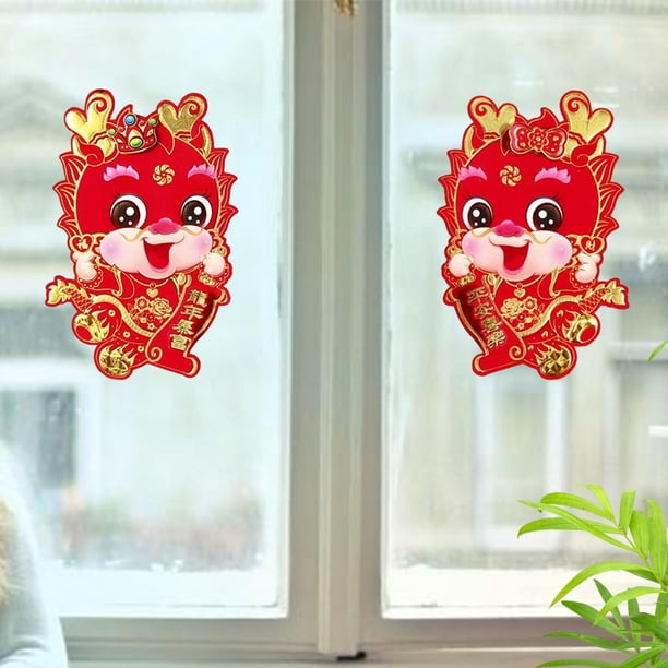 Pegatina de puerta de año Nuevo Chino, decoración de año Nuevo Chino, ventana de año Nuevo 2024, dragón para oficina, festivales de primavera, 2 uds. M Macarena Pegatina de año nuevo
