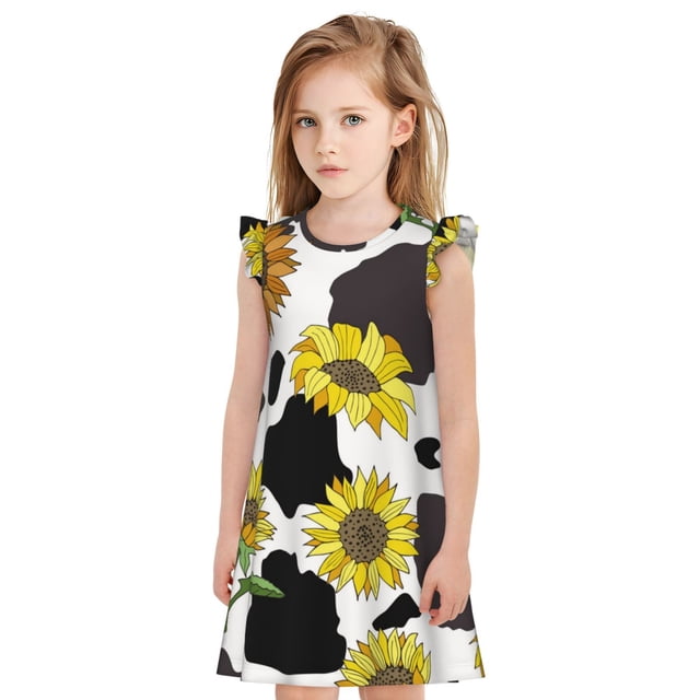 Fotbe Sunflowers Country Vestido de Dormir para Niñas de 3 a 10 Años, Mangas Cortas, Estilo Princesa, Pijama Camisón con Mangas Voladas-Medium