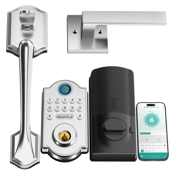SMONET Smart WiFi Lock for Front Door Fingerprint Keypad Lock with Handle - Keyless Entry Door Lock Compatible with Alexa Easy Installation