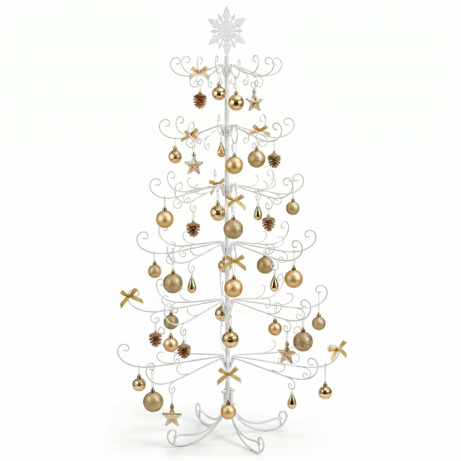 6ft White PVC Metal Artificial Christmas Tree with Snowflake Topper, No Extra Ornaments, Daily Decor Tree