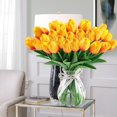 thumbnail image 2 of Morttic 24 Pcs Artificial Tulips Flowers Real Touch PU Tulips Arrangement Bouquet for Home Room Office Party Wedding Decoration (Orange), 2 of 7