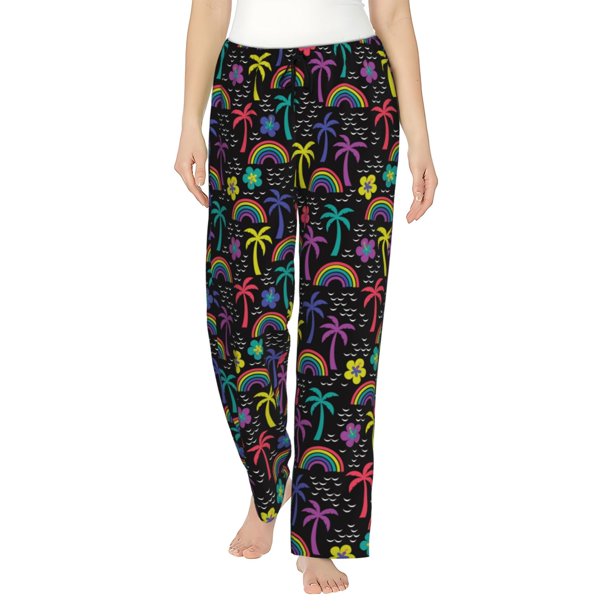 Balery Colorful Palms Pantalones de pijama para mujer, pijamas ultraligeros, pantalones de estar por casa-Large