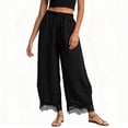 thumbnail image 3 of RFQWOVSR Women's High Waist Drawstring Wide Leg Linen Pants with Lace Trim Pockets Loose Fit Casual Summer Trousers L, 3 of 4
