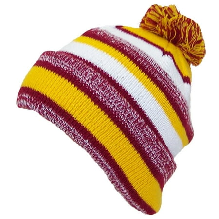 Best Winter Hats Quality Striped Variegated Cuffed Hat W/Large Pom (One Size) -