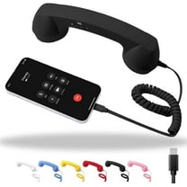 Retro Phone Handset, Type-C Telephone Style Landline Handle Receiver, Vintage Telephone to Landline Adapter, Connect to Cell Phones, with Answer Button, Microphone Speaker - Black