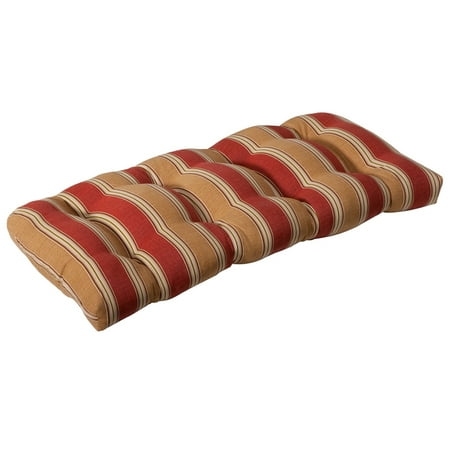 Outdoor Patio Furniture Wicker Loveseat Cushion - Red & Khaki Stripe